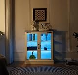 FOREST GRAVITY 31.5'' Small Display Sideboard Cabinet with LED Lighting and Glass Doors for Great Showcase,Small Coffee bar Cabinet with one Adjustable,Modern Sideboard Buffet for Kitchen,White