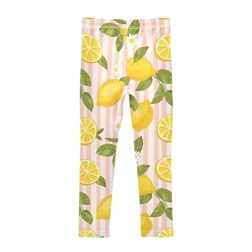 Cute Lemon Daisies Stripe Girls Leggings Soft Stretch Workout Yoga Dance Pants for Kids Casual Tights2