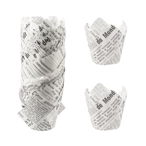 150 Pcs Tulip Muffin Cases Cupcake Cases for Baking Greaseproof Paper Muffin CasesMuffin Cups for Christmas Birthday Wedding Party(White Newspaper) (White)