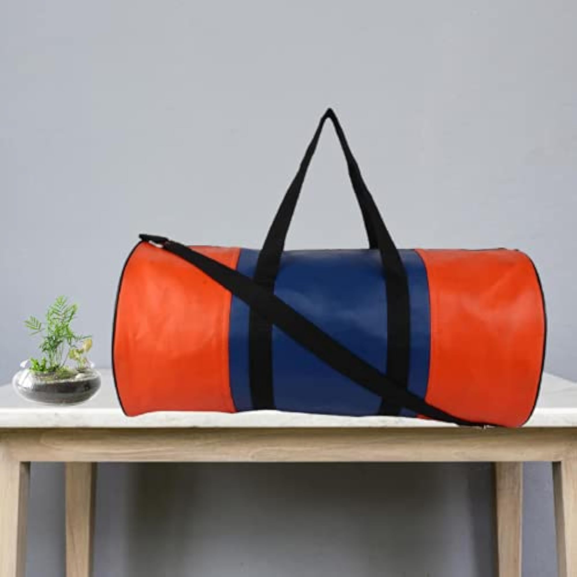 Orange-Blue Stylish Leather Gym Bag for Men and Women