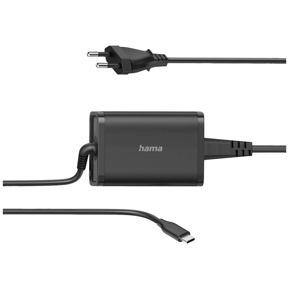 Hama Uniwersalny zasilacz do notebooka USB-C (65W, 5-20V, kabel 1,145m, organizer do kabli, USB PD, 3,25 A, wtyk Euro) czarny
