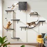 Thihome Kletterwand Katzen, Katzen Kletterwand Set, Katze Wandelemente, 10-Teiliges Stabiler Katzenmöbel mit Hängebrücke, Katzenhängematte, Kratzsäulen und katzenhöhle für Schlafen Spielen Lounging