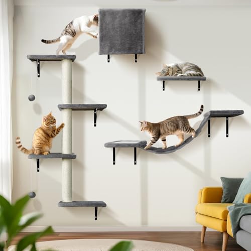 Thihome Étagères Murales pour Chat, 10 pièces Meubles Muraux pour Chat, Mur d'escalade pour Chat...