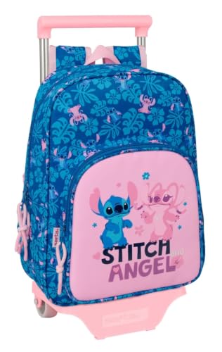 Safta | Mochila Escolar con Carro Stitch Lilo, Extraíble y con Ruedas, 26x11x67 cm, Hombreras Ergonómicas Acolchadas, Bolsillo Portabotellas y Frontal, Sistema Sujeción, Medidas 26x11x34 cm