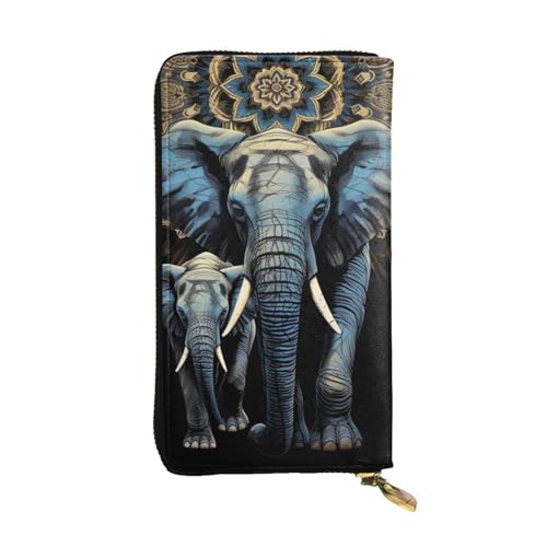Portefeuille ultra fin pour homme et femme en cuir synthétique à fermeture éclair Deux éléphants