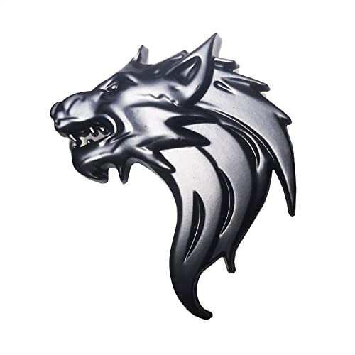 Image of Black Wolf Head Emblem Wolf Head Badge Sticker Compatiable with Cars and Motorcycles 2 Pieces Left and Right Metal