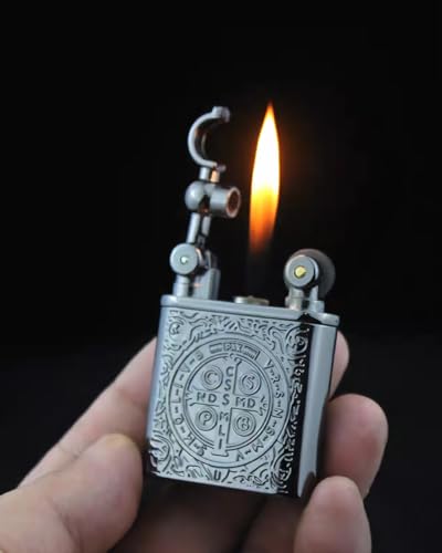 Encendedor vintage recargable de butano metálico negro miniatura 3