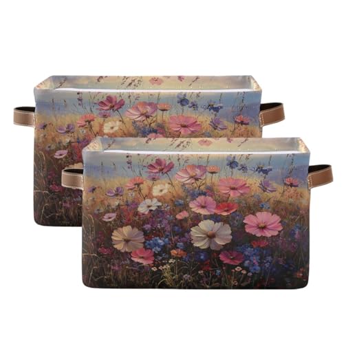 ATTX Floral Landscapes Storage Baskets,Large Decorative Collapsible Rectangular Canvas Fabric Storage Bin for Home Office#360
