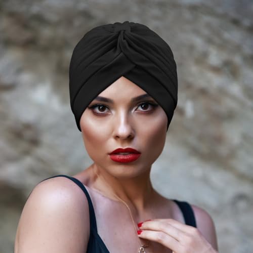 Stretchy Polyester Turbans for Women Knot Chemo Cap for Cancer Pleated Headwear Beanie Twisted Head Wrap Hair Loss Hat - Thumbnail 7