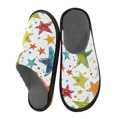 Colorful Stars House Slippers, Non Slip Slippers for Women Men Warm Slippers House Shoes Indoor Outdoor Slippers