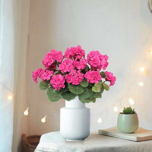 Dremisland 6 Pack Artificial Geranium Flowers for Outdoors Red Geranium Silk Flowers Outdoor UV Resistant Garden Plants Bush Faux Flowers for Home Wedding Table Centerpieces Decor image 5