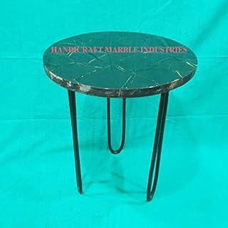 15" Inch Round Jet Black Natural Agate Coffee Table with Hair Pin Metal Base, Agate Table, Stone Coffee Table, Agate Table Top, Agate Round Coffee Table, Agate Side Table Home Decor