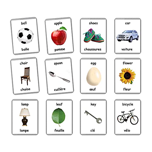 First Words Flash Cards - 48 Baby Flash Cards | Early Years Learning | Homeschooling | Multilingual Flash Cards | Flash Cards | English Bilingual Cards | Baby Toys Learning (French + English)
