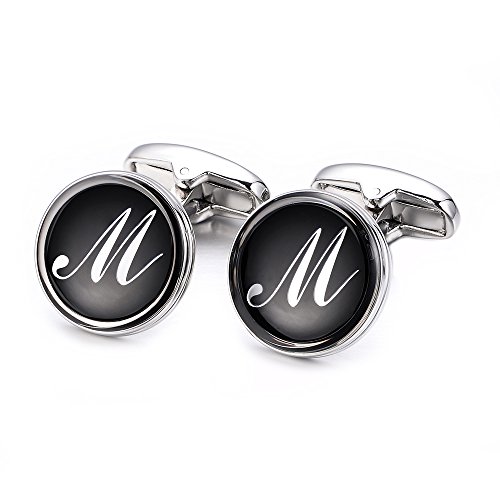 Preisvergleich Produktbild MERIT OCEAN Mens Letter Initial Manschettenknöpfe Alphabet Rhodium Manschettenknöpfe Hochzeit Firma A-Z