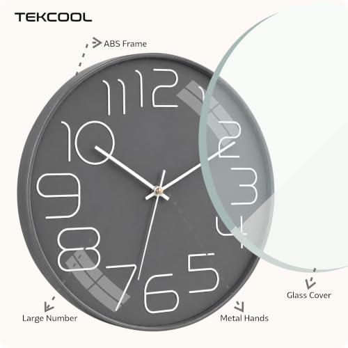 Image of TEKCOOL Plastic Digital Wall Clock 12 inch Silent Quartz Decorative Non-Ticking Classic Clock Battery Operated Round Easy to Read for Room /Home /Kitchen /Bedroom /Office /School-(Grey)'