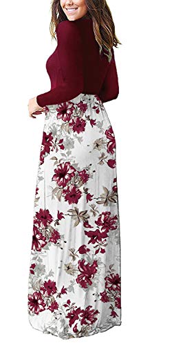 Image of AUSELILY Womens Long Sleeve Maxi Dress Casual Empire Waist with Pockets