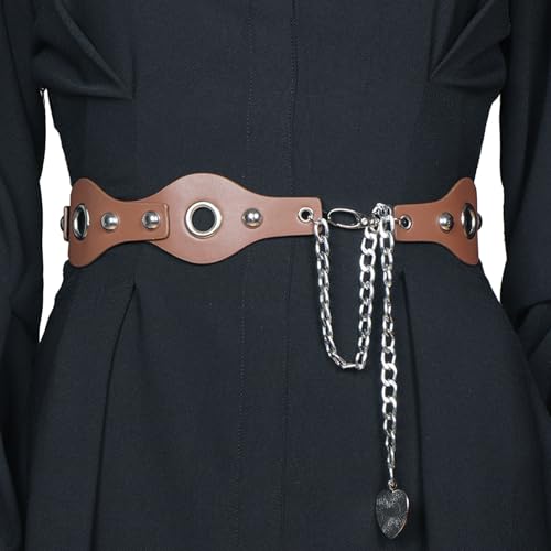 Vintage Waist Chain For Adult With Oval Disc Fashion Big Eyelet Belt Popular PU Waistband Adjustable Chain Belt All Age