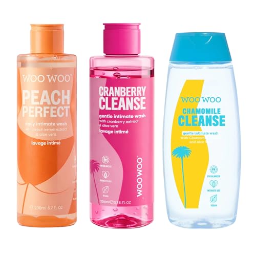 WooWoo Intimate Body Wash Bundle - Peach Perfect, Cranberry Cleanse & Chamomile Cleanse - pH Balanced, Vegan & Gentle Daily Body Wash with Aloe Vera - 3 x 200ml