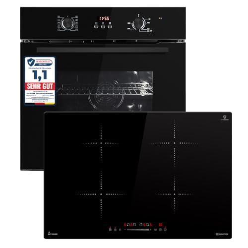 KKT KOLBE Juego de cocina autosuficiente BO8005FB de 60 cm, placa de inducción de 77 cm IH87704RL para recorte de 59 cm, parrilla de aire caliente, temporizador, protección térmica, seguridad infantil