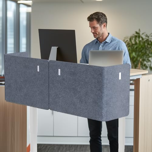 Image of Desk Privacy Panel, 2-Pack L-Shaped Desk Divider, Acoustic Office Partition | Clamp-on 47.2 inch x 18.7 inch PET Felt Panels, Tackable Surface for Notes, Create Private Workspace Reduces Noise, for Home Office