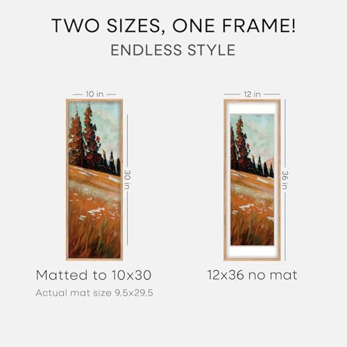 Image of Homeforia 12x36 Wood Frame, High End Natural Oak 12x36 Light Wooden Picture Frame with Mat 10x30, 12 x 36 Poster Frames Matted to 10 by 30 Art, 36x12 Hanging Frames, Tempered Glass, Wall Kit, Set of 1