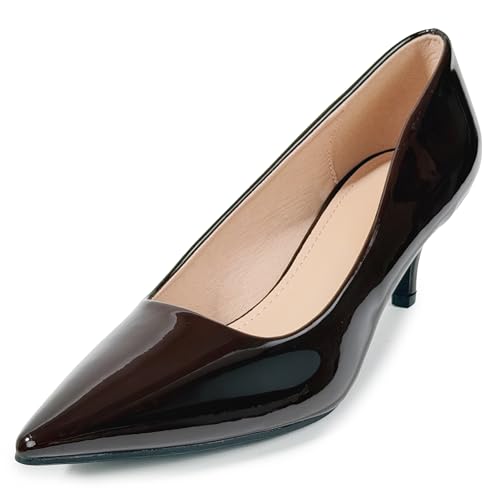 MISSCAI Zapatos Mujer de Tacón Elegantes Zapatos de Salón Efecto Charol con Punta Fina Tacón Medio 5,5 cm Zapatos de Vestir para Oficina Boda Fiesta Ceremonia Marrón Oscuro 36