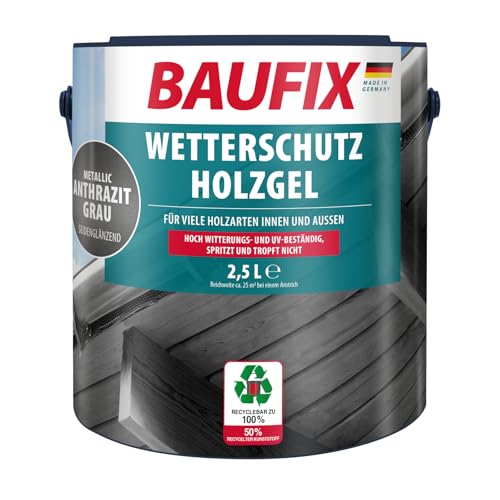 BAUFIX Metallic Wetterschutz-Holzgel anthrazitgrau, seidenglänzend, 2.5 Liter, Holzlasur, tropfgehemmte Holzlasur, atmungsaktiv, für alle Holzarten