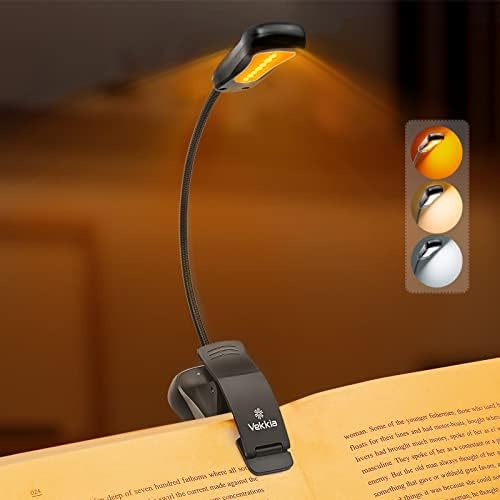 Vekkia/LuminoLite Rechargeable Amber Book Light, Clip on Lights for Reading in Bed, 3 Brightness × 3 Color Temperature, 2.1 oz Lightweight, 70 Hrs Reading, Perfect for Readers & Kids (Black)