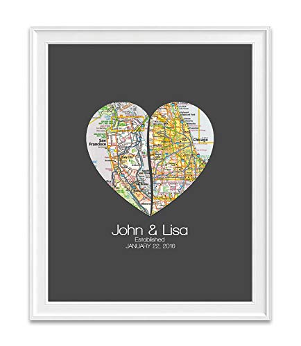ART FOR THE MASSES Custom Wedding Couple Split 2 Heart Maps Art Print, Unframed, Wedding gift...