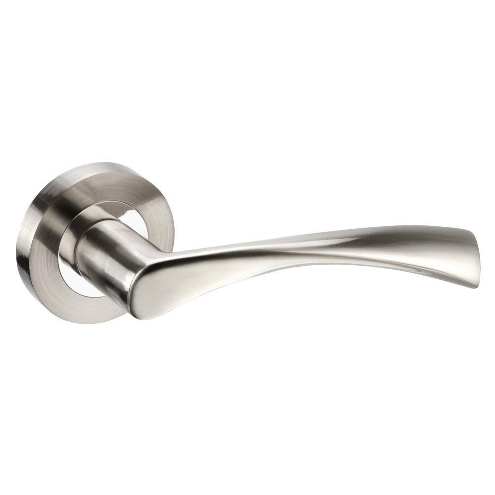 Door Handles Modern Style Astrid on Round Rose Duo Chrome Finish - 4 Pairs