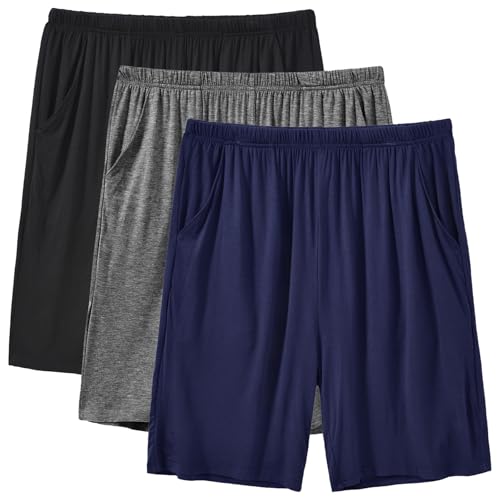 JINSHI Men’s Pajama Shorts Soft Comfortable Lightweight Elastic Drawstring Men Lounge Sleep Shorts with Pockets