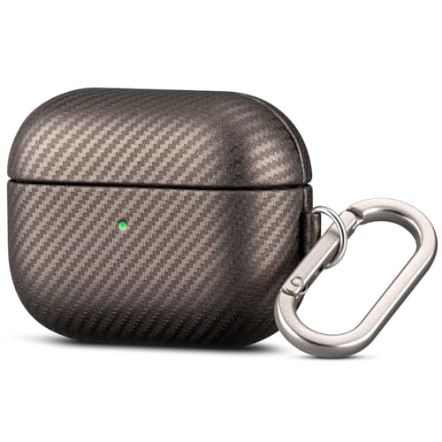 Image of Haobobro Leather Case - for AirPods Pro 3 Case Cover with Keychain - Selected Skin-Friendly Leather, Carbon Fibre Texture, Handmade Hard Cover for AirPods Pro 3rd Generation Earbuds - Desert Titanium