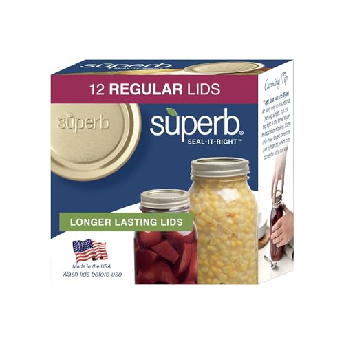Superb Regular Mouth Mason Jar Canning Lids – Made in the USA – Pack of 12 Lids (1 Box of 12 Lids)