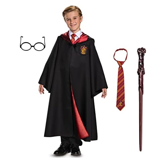Harry Potter Gryffindor Costume Combo, Official Wizarding World Deluxe Robe with Tie, Glasses and Wand, Kids Size Small (4-6)