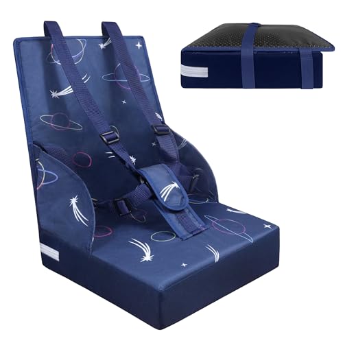 SUBTLETY Seggiolino portatile per bambini, con fibbia di sicurezza a 5 punti, cuscino e schienale da 8 cm, pieghevole, per la casa, in viaggio (blu)