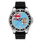 Fidschi Inseln Timest - Fidschi Inseln - Länder Flaggen Uhr Unisex mit Silikonarmband in schwarz Rund Analog Quarz SE0409SB