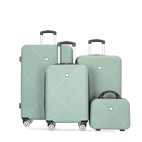 4-piece Olive Green ABS Hardside Luggage Set with 14 Inch Makeup Case - Spinner Wheels, Lightweight & Durable for Travel2