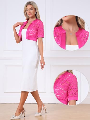 Image of Allegra K Lace Shrug for Women's Cropped Sheer Floral Lace Shrug for Evening Dresses