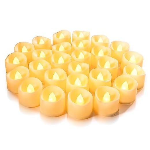 Homemory 24-Pack Ivory White Battery Tea Lights, Long-Lasting Tea Lights Battery Operated, Flameless Flickering Romantic Wedding Candles for Proposal Anniversary Holiday Decor, Dia 1-2/5'', H 1-1/4''
