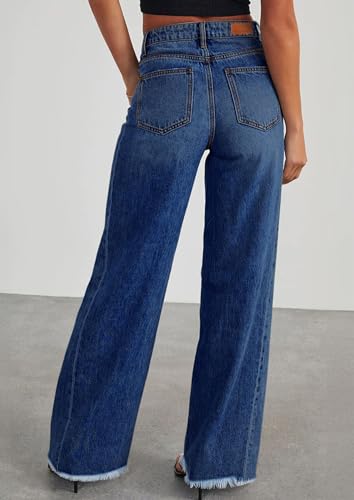 Image of PRETTYGARDEN Women's Wide Leg Jeans Raw Hem Denim Pants