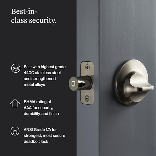 Level Lock (Matter) Smart Lock - World's Smallest, Most Beautifully Designed Matter-Over-Thread Deadbolt - Level App for iOS & Android | Works with Apple Home (Satin Nickel) thumbnail 7