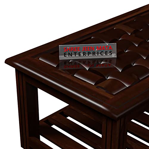 Image of Sheesham Wooden Centre Table with Storage Shelf for Living Room with Glass Top - Solid Wooden Coffee Table - Teapoy Tea Table Sofa Table & Center Table with Storage (Stern Walnut)