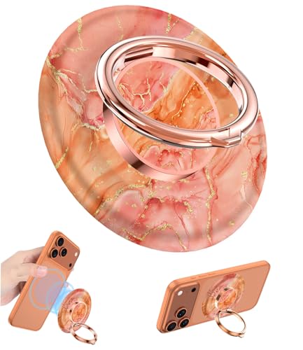 Image of Magnetic Phone Ring Holder for MagSafe Grip,[Super Magnet],Stylish 360 Rotation Cell Phone Grip Stand Finger Ring Kickstand for iPhone 17 16 15 14 Pro Max,iPad and Smartphones,Marble