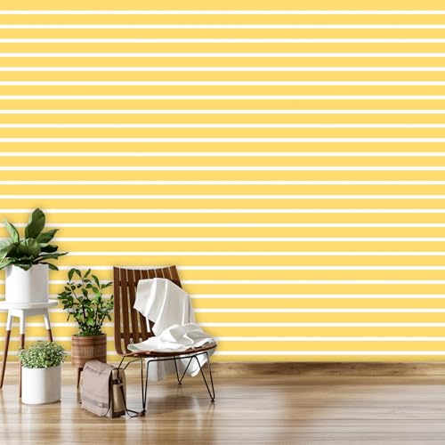 Image of DWELLSINDIA Yellow Horizontal Striped Wallpaper for Wall Decor | Self Adhesive Peel & Stick, Thick Textured Premium Paper | Waterproof, Scratch Resistant Laminated | Bedroom & Living Room | 41x244 cm