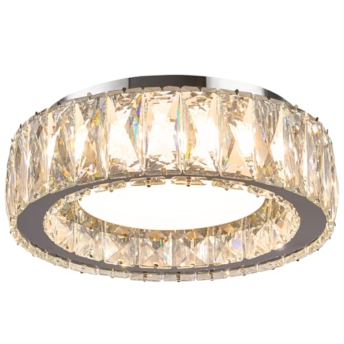 Badiegh Dimmable Crystal Modern LED Flush Mount Ceiling Light,11 Inch 5CCT
