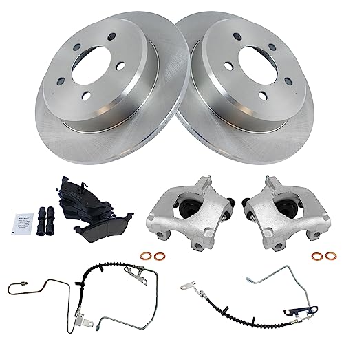 Image of TRQ Rear Brake Pad and Rotor Set Semi Metallic Rotors Calipers Hoses | For 2001-2002 Dodge Caravan