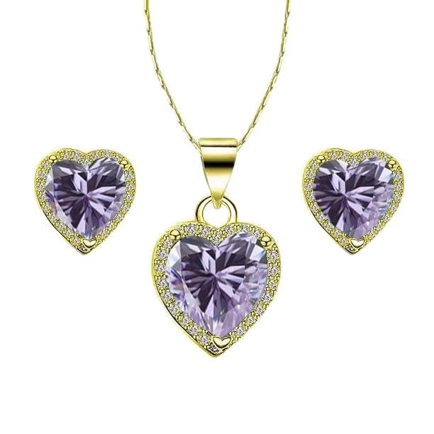 Paris Jewelry 10k Yellow Gold Heart 2 Ct Created Tanzanite Full Set Necklace 18 inch Plated