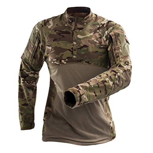 Kaiyei Chemise Tactique Militaire pour Homme Femme Manches Longues Slim Fit Camouflage Combat Résistant à l'usure Shirt avec 1/4 Fermeture éclair Airsoft Chasse Woodland CP L Cover