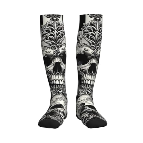 Stylish Skull Pattern Compression Sock For Men & Women With 15-20mmhg Pressure, Fashionable Knee High Compression Stocking