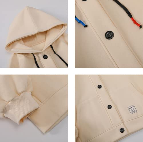 Aobiono Men Women Preppy Hoodie Oversized Jacket Y2K Harajuku Japanese Korean Aesthetic Cute Kawaii Light Academia Vintage Streetwear Basic Outerwear Fall Winter (Khaki,L,Large) #TOP5